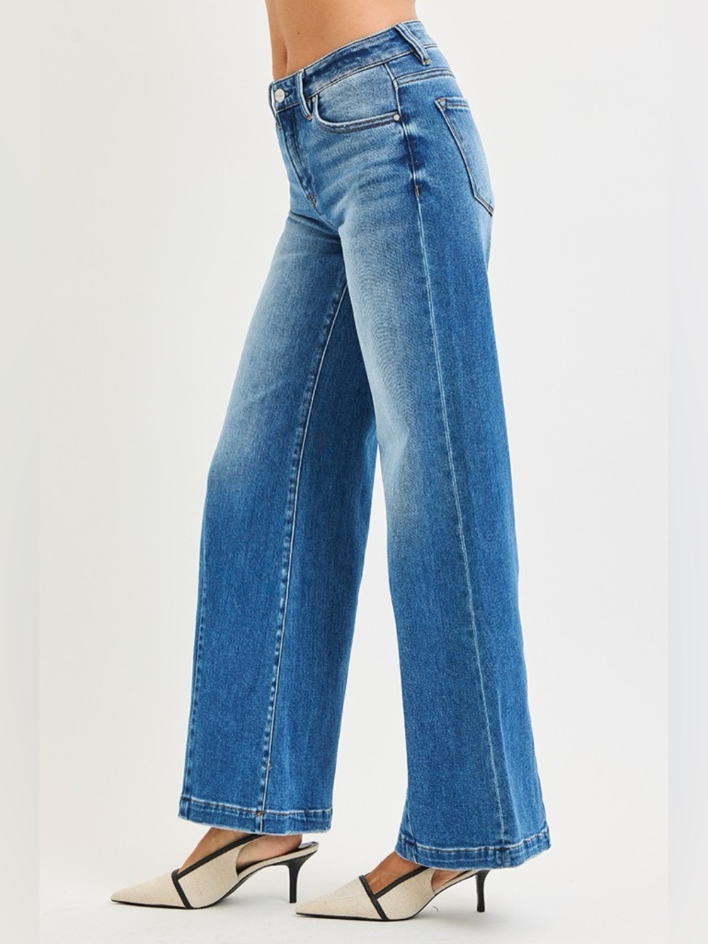 RISEN Full Size Mid Rise Wide Leg Jeans with Flared Look Plus Size - Picture 4 of 7